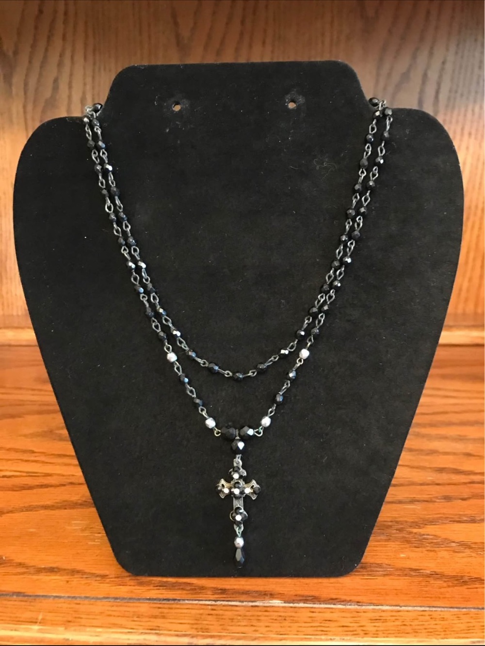F.A.I.T.H Vintage Delicate Black Beaded Cross Necklace - Layered Women's Jewelry